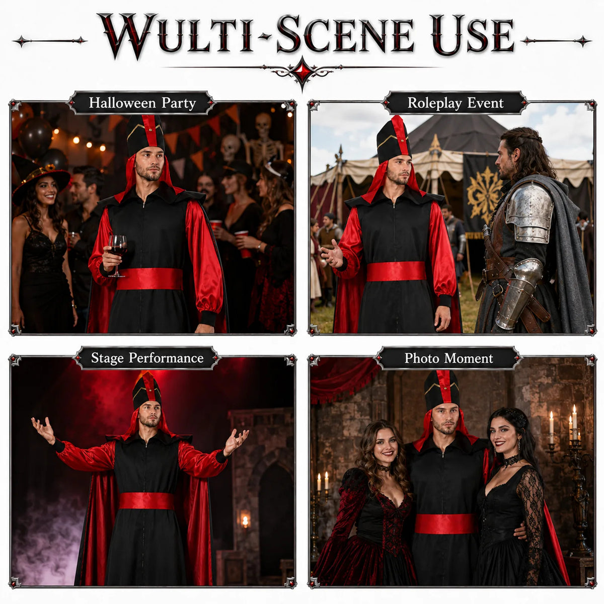 Men's royal vizier costume styled for Halloween, roleplay and stage performance settings.