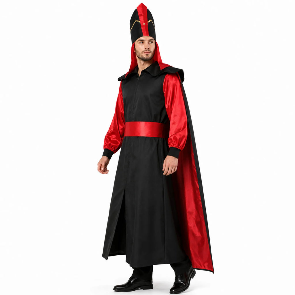 Men's royal vizier costume displayed from multiple angles to show the full-length robe.