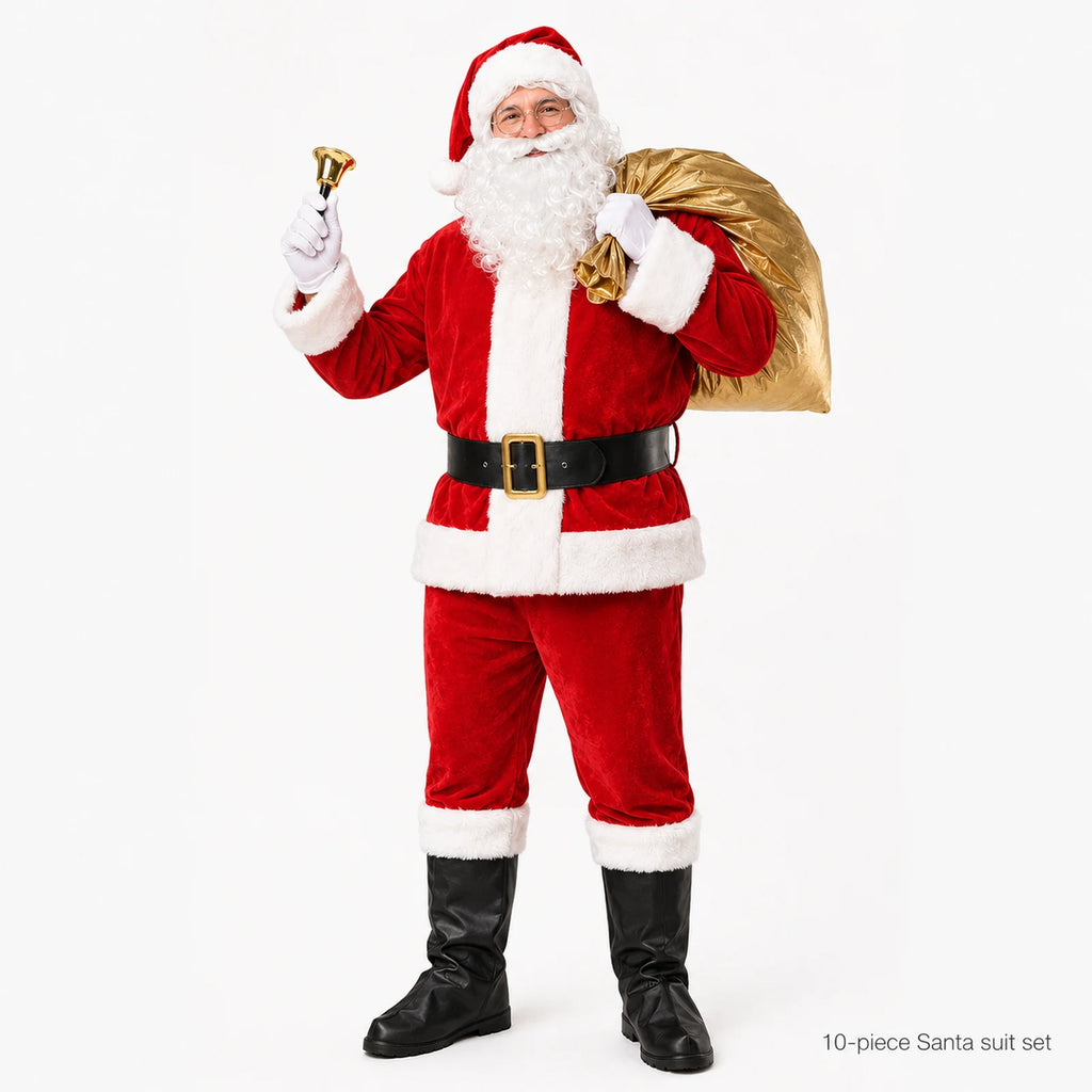 Men's red and white Santa costume shown in a full-body front view