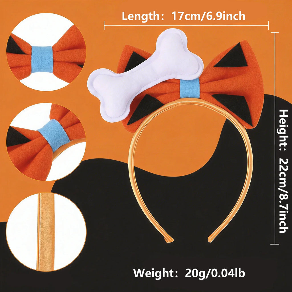 A measurement chart presents orange bone headband dimensions and weight chart, including the visible size information for the orange cavegirl bone bow headband.