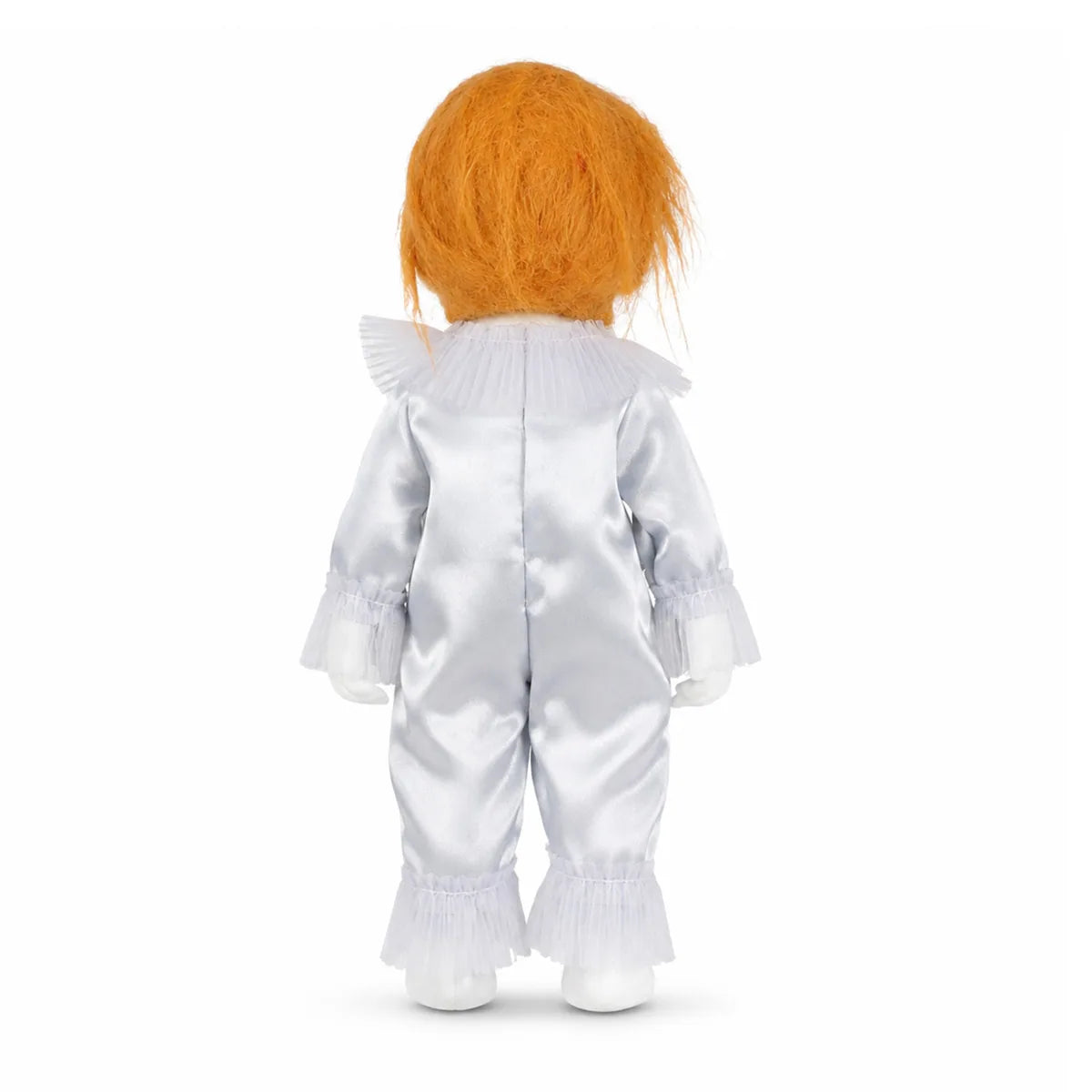 Side view of the orange hair horror clown figurine, showing its profile and visible construction details.