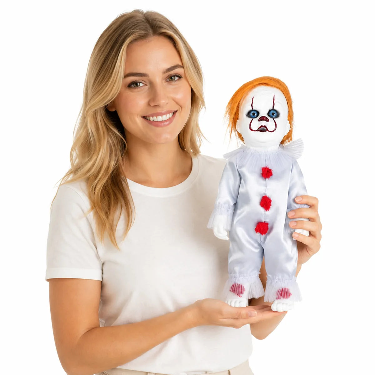 Styled view of the orange hair horror clown figurine, showing how the item appears in use.
