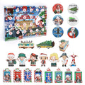 Christmas Vacation advent calendar box beside flat ornaments featuring Elf and holiday movie artwork.