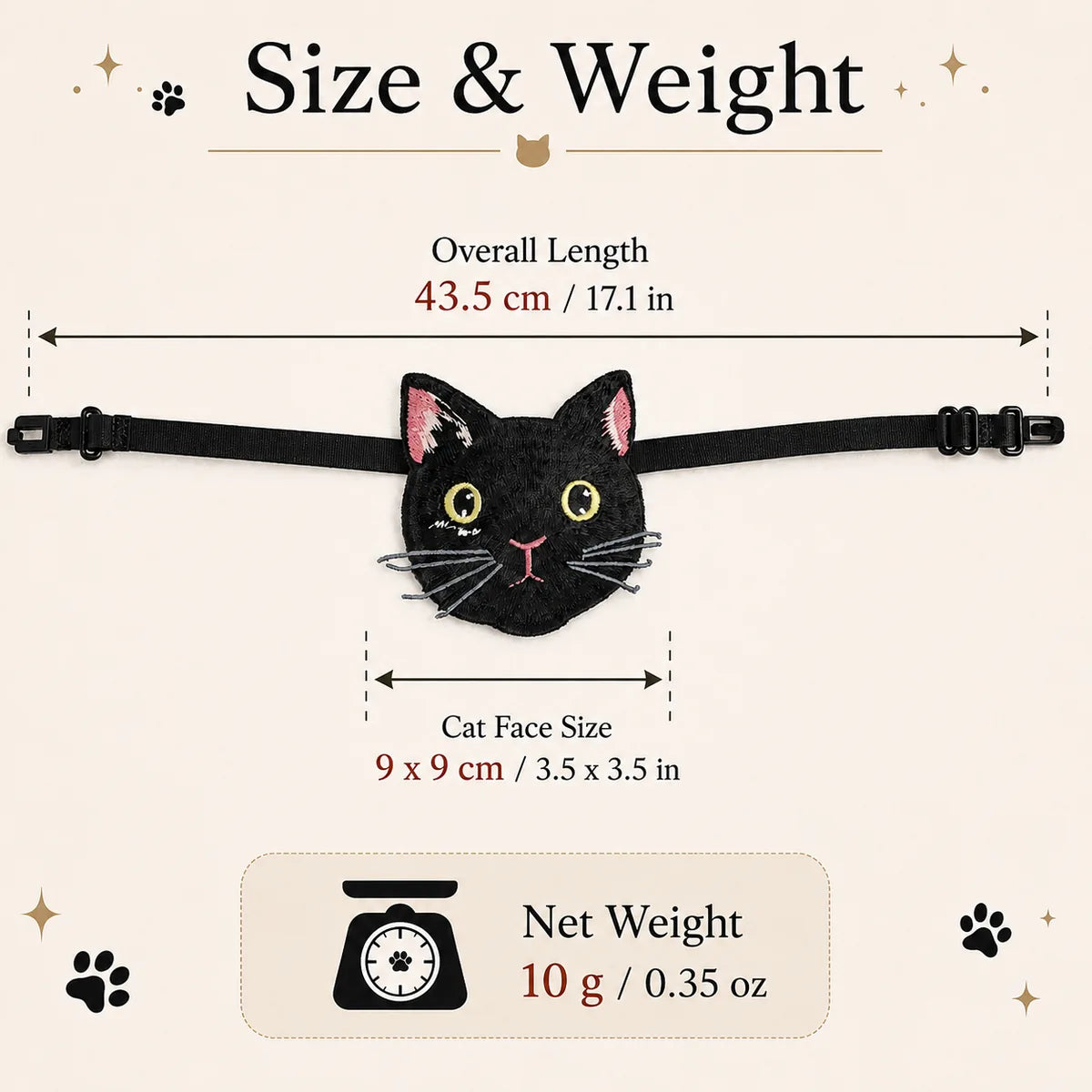 Dimension chart for the owl embroidered necktie, showing the listed product measurements and scale.