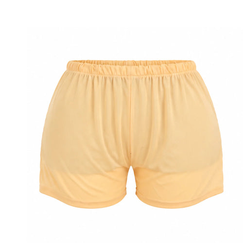 Adult padded butt shorts shown from the front with an elastic waistband and soft beige finish.