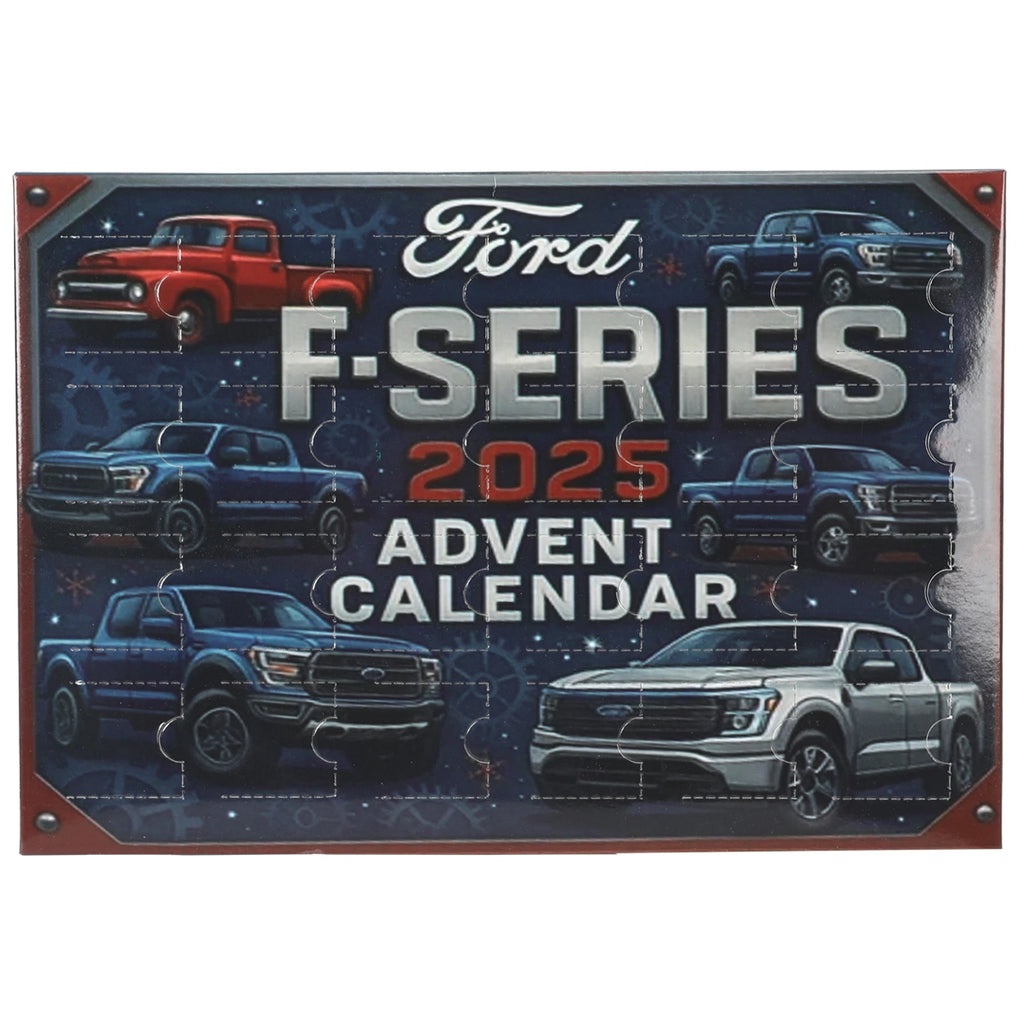 Front of the Ford F-Series advent calendar box showing numbered doors and 2025 artwork.