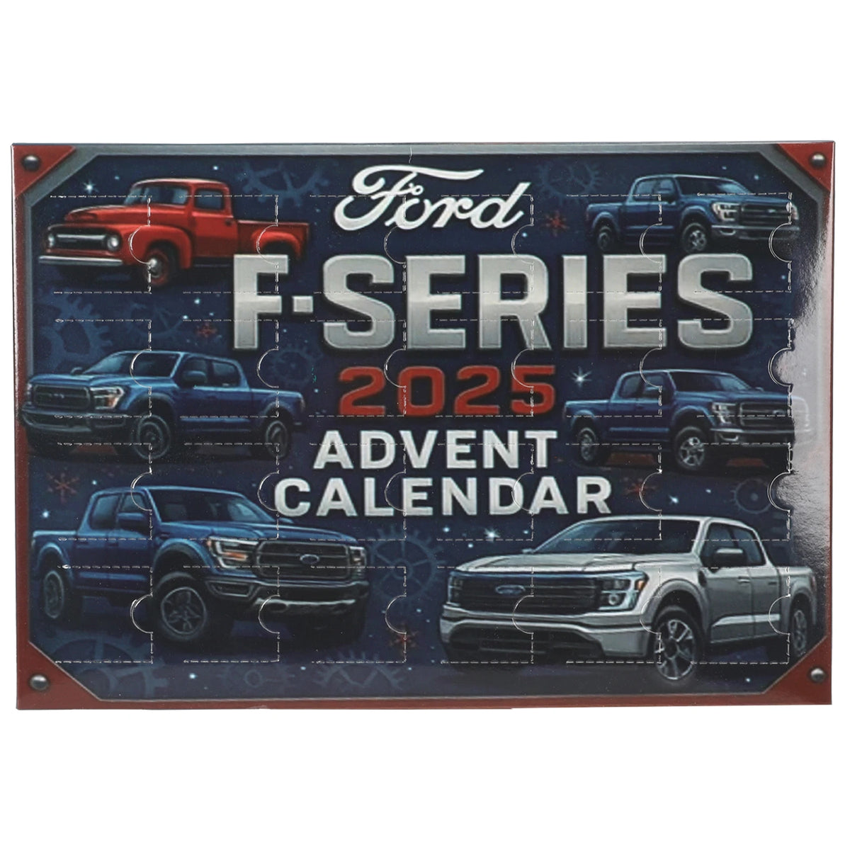 Front of the Ford F-Series advent calendar box showing numbered doors and 2025 artwork.