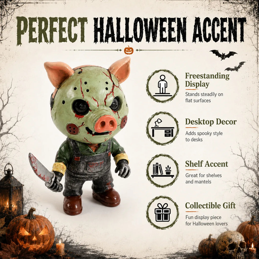 Feature graphic for the pig mask horror figurine display, highlighting visible design details and intended use.