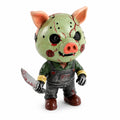 Front view of the pig mask horror figurine, showing its overall shape and visible design.