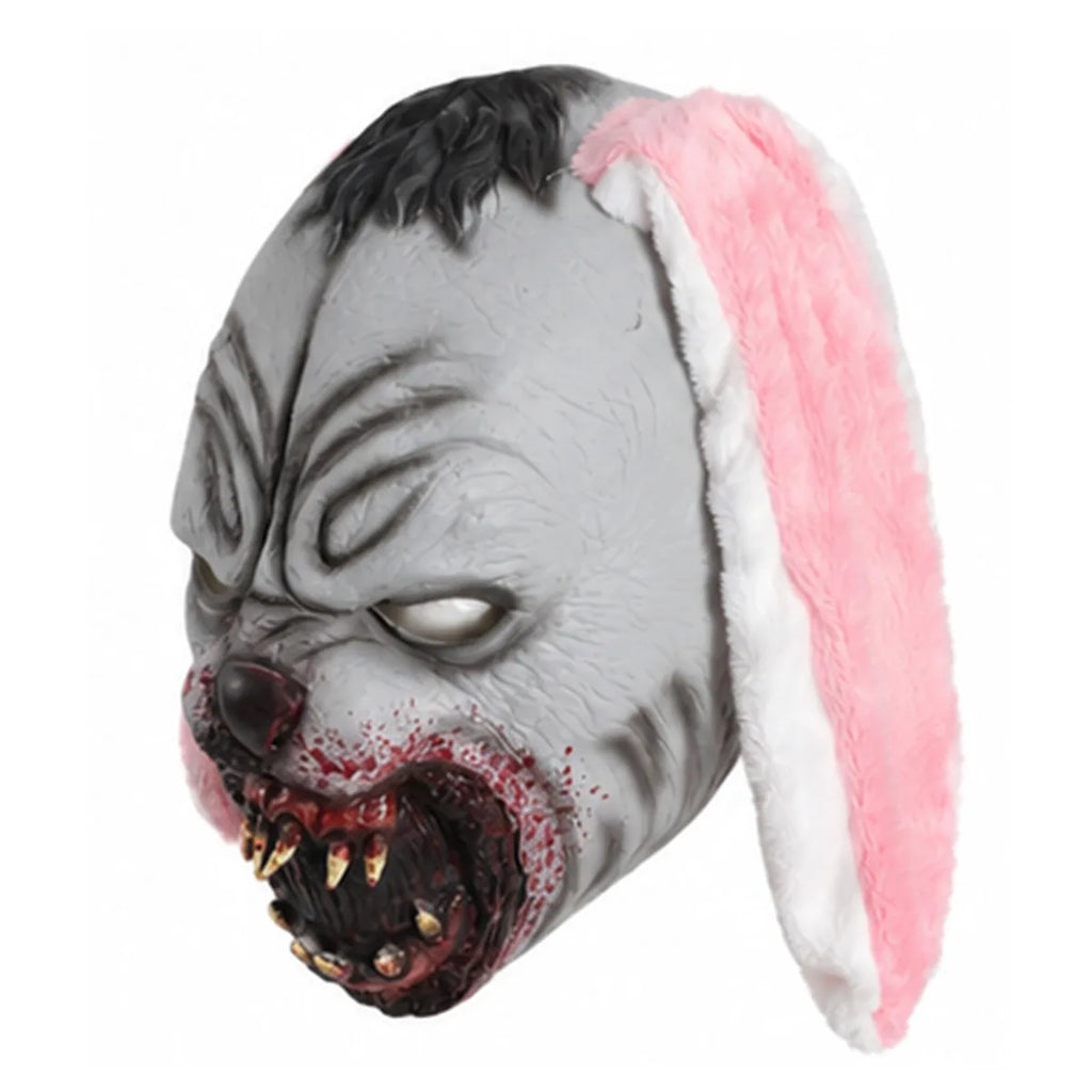 Back view of the pink ear bloody rabbit mask, showing the rear shape and visible construction.
