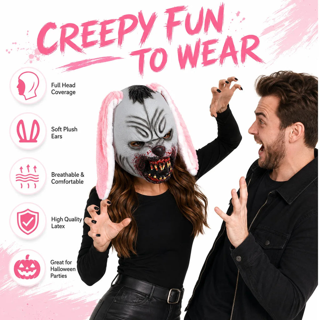 Feature graphic for the pink ear bloody rabbit mask, highlighting visible design details and intended use.