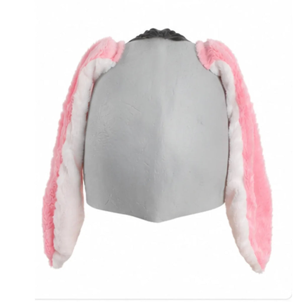 Multiple-angle view of the pink ear bloody rabbit mask, showing its shape from different sides.