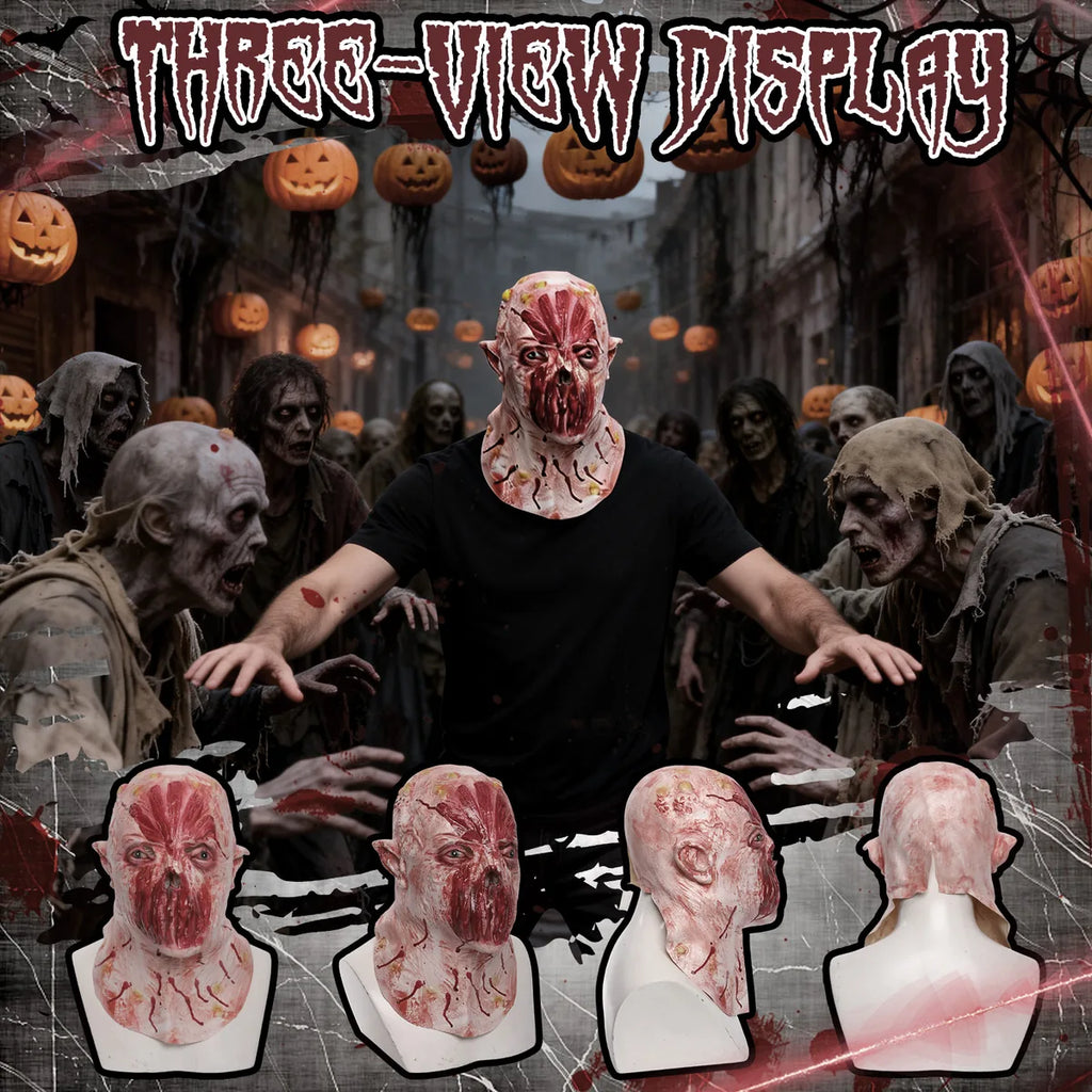 Multiple views show the front, side, and back of the lipless horror mask.