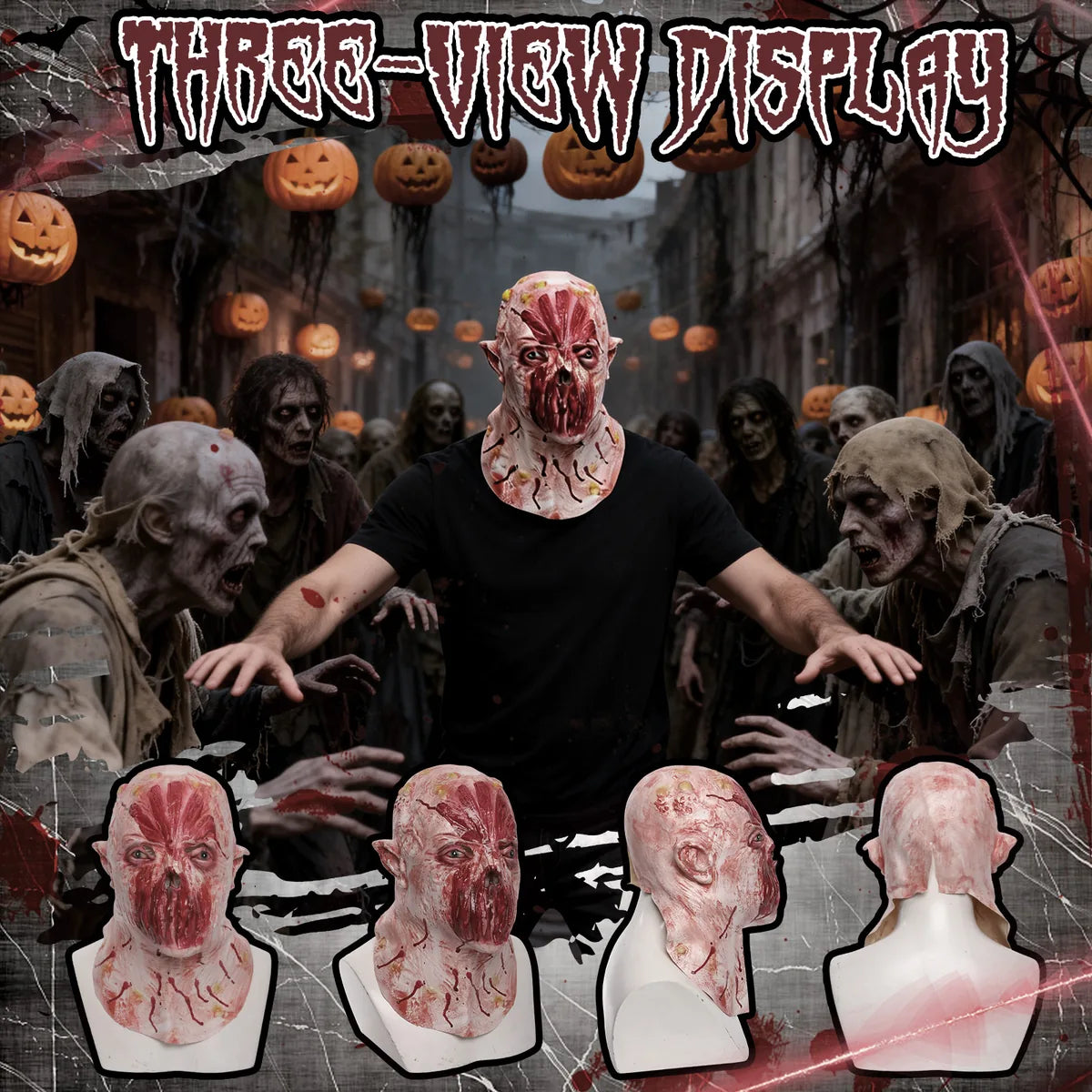 Multiple views show the front, side, and back of the lipless horror mask.