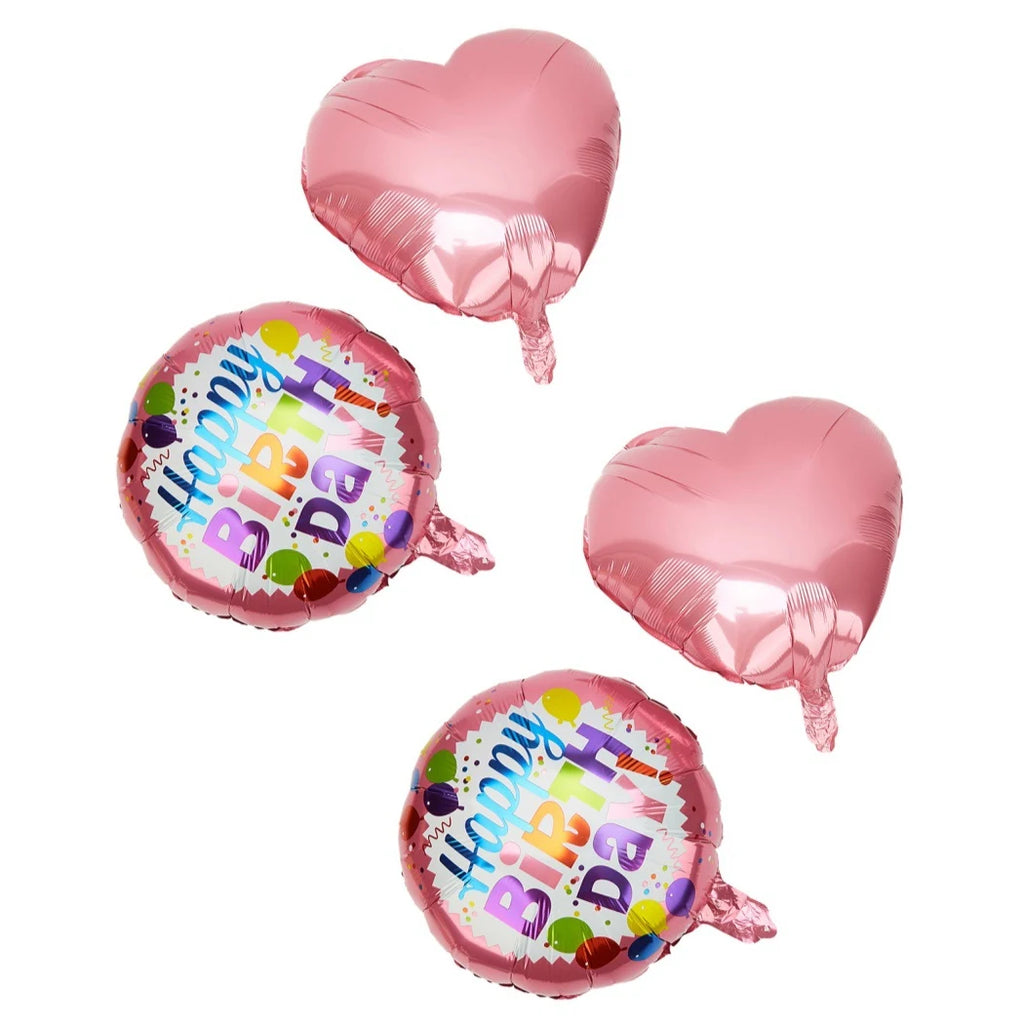 Pink pet birthday foil balloon set with heart and round balloons