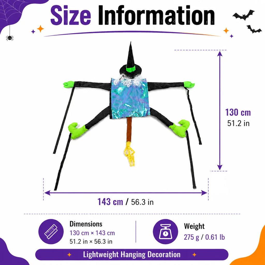 Size graphic shows the pink princess tree-hugging witch dimensions and weight.