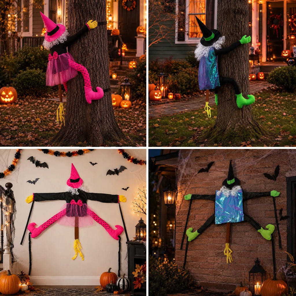 The pink princess tree hugging witch yard displayed in a styled Halloween scene for visual context.