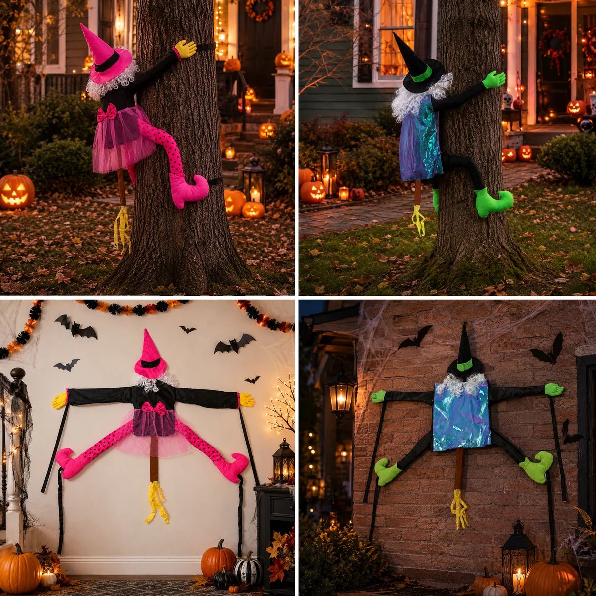 The pink princess tree hugging witch yard displayed in a styled Halloween scene for visual context.