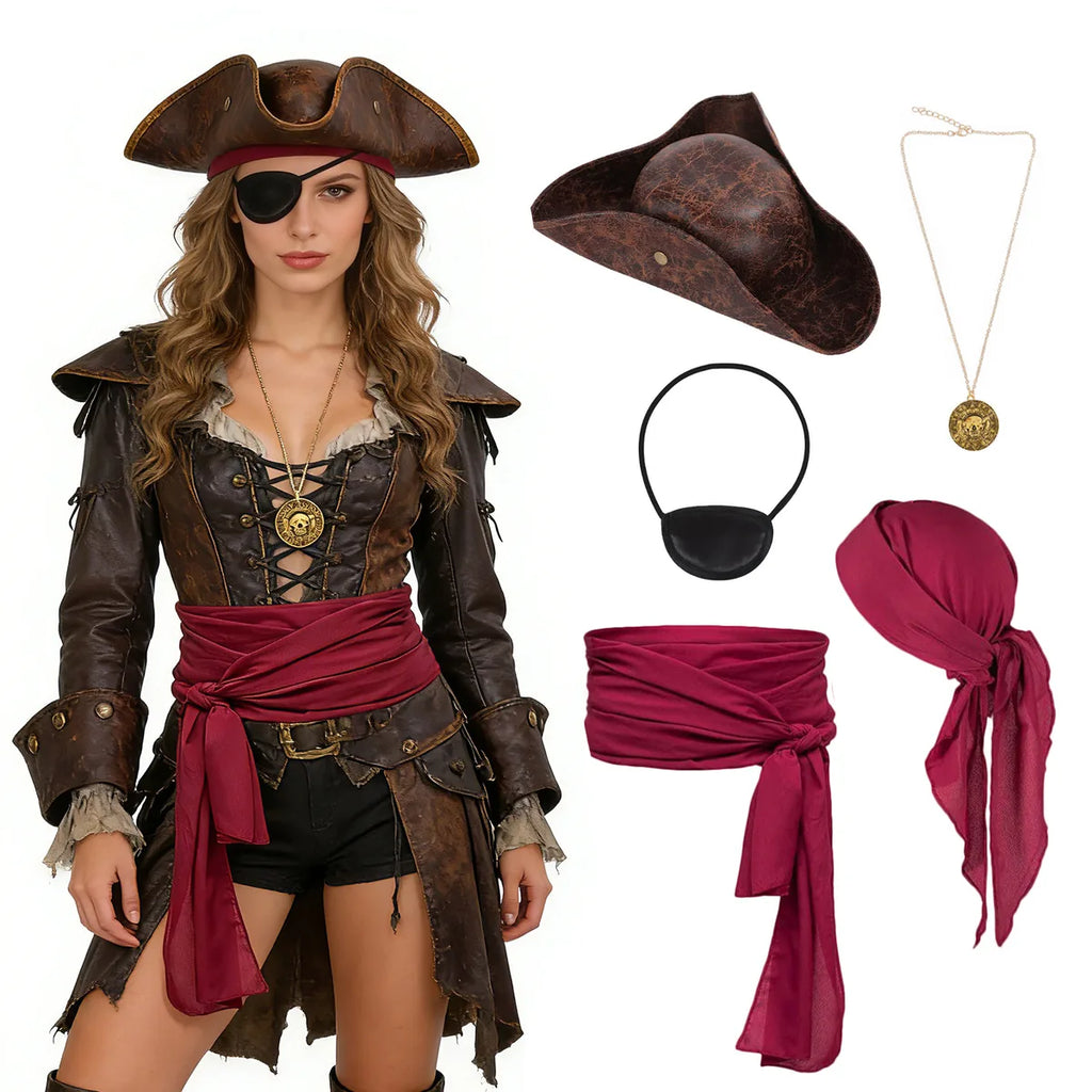 Front view of the pirate costume accessories set, showing its overall shape and visible design.