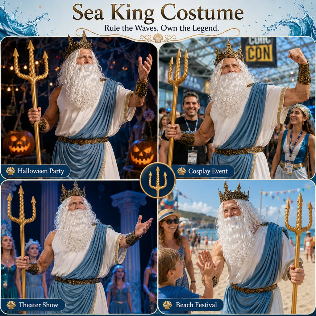 Poseidon accessory set styled for Halloween, theater and mythology-themed events