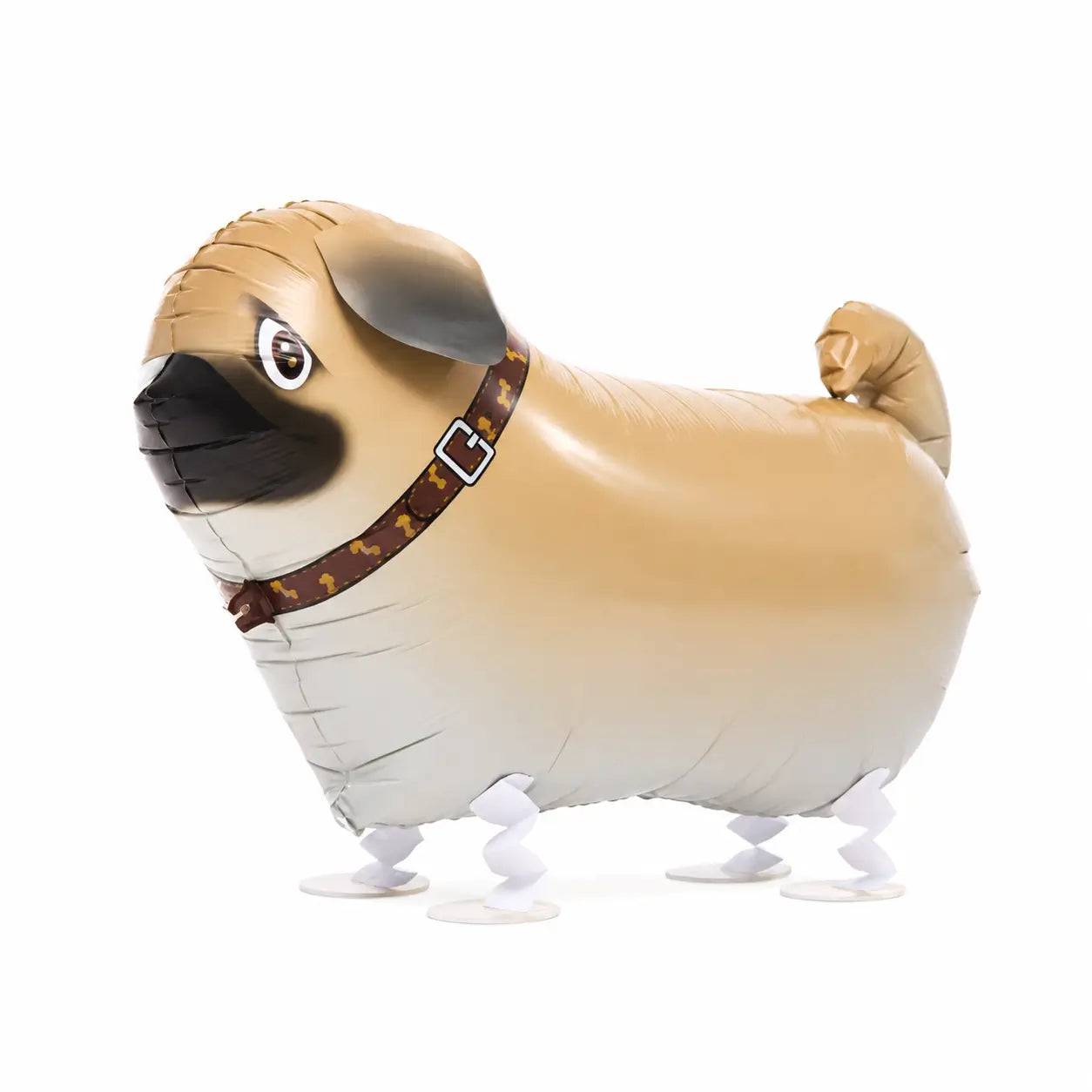 Pug dog walking balloon toy on white background