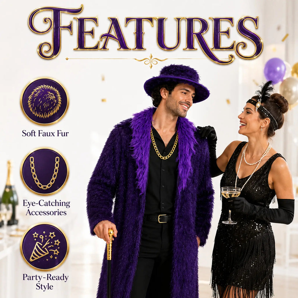 Purple faux fur costume features with soft faux fur eye catching accessories and party ready style