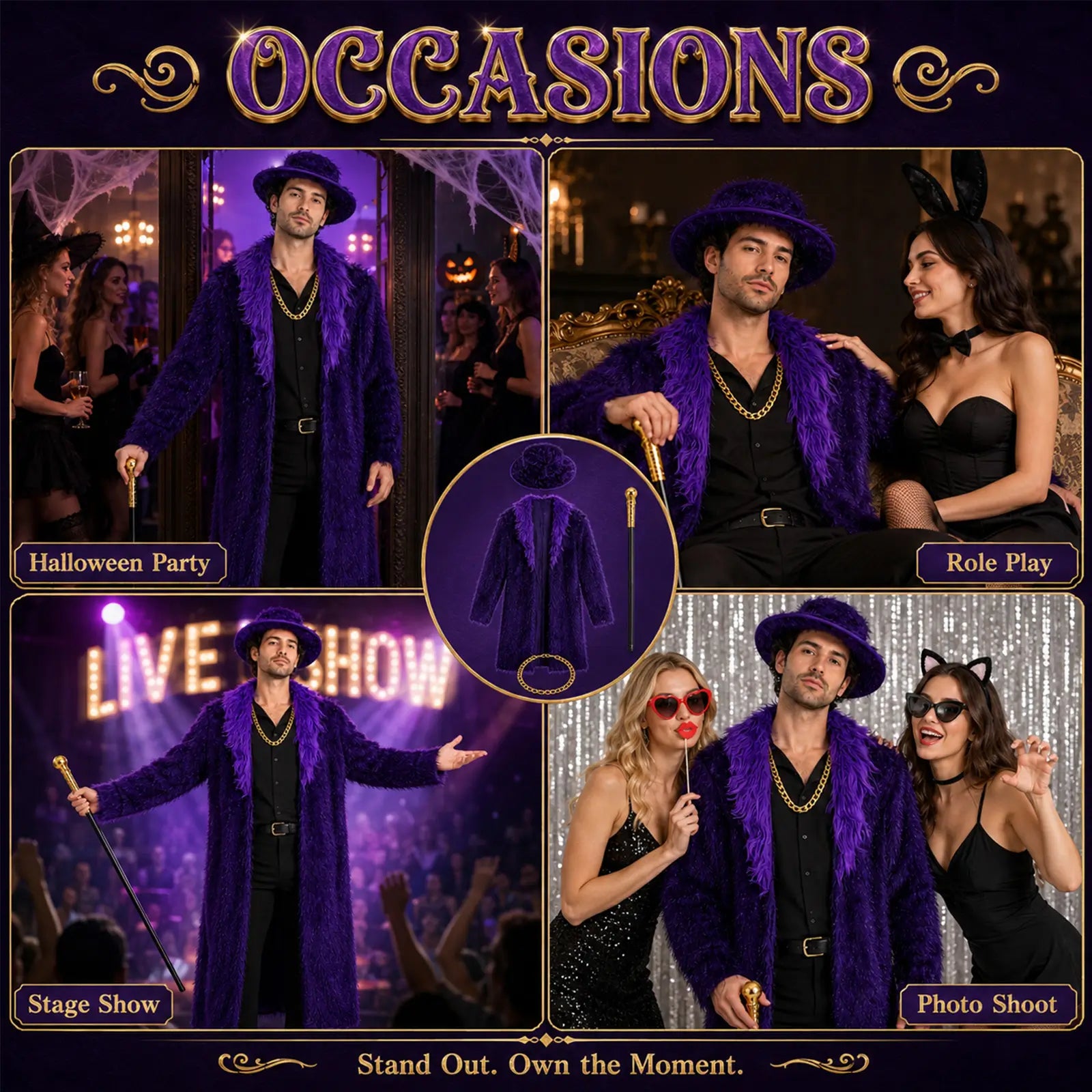 Purple costume set for Halloween carnival stage show photo shoot and theme party occasions