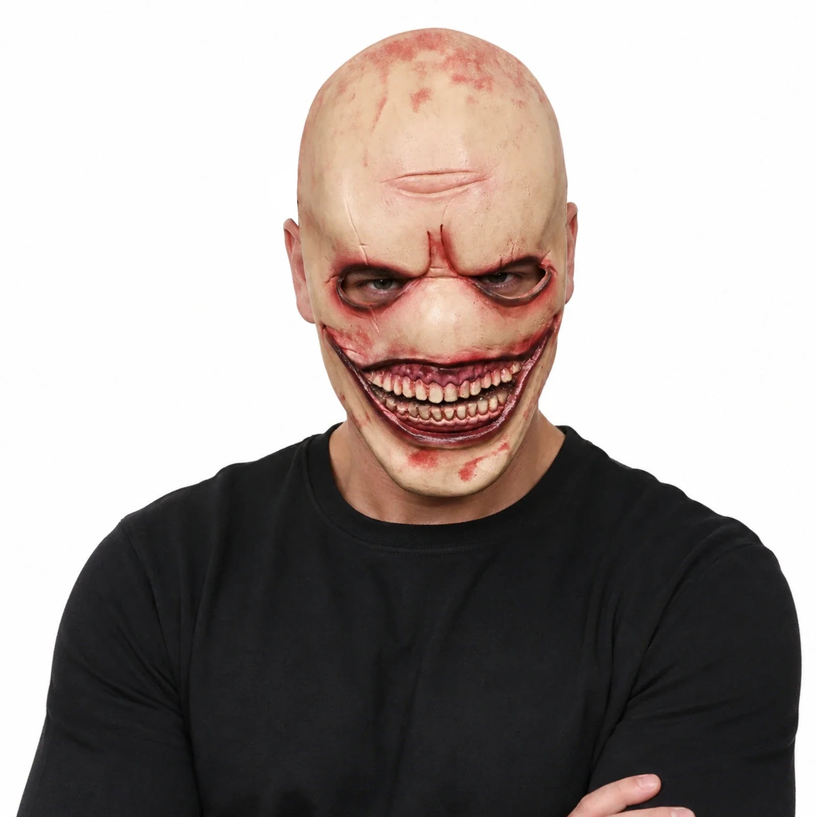 Alternate front view of the Bald Grinning Horror Mask on a clean background