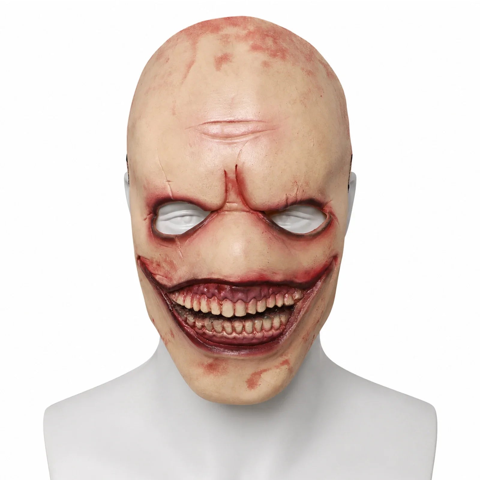 Front and three-quarter views of the Bald Grinning Horror Mask