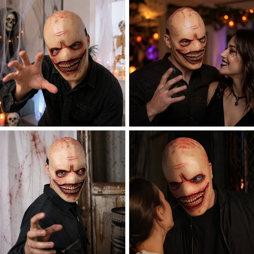 The Bald Grinning Horror Mask shown in a second Halloween scene