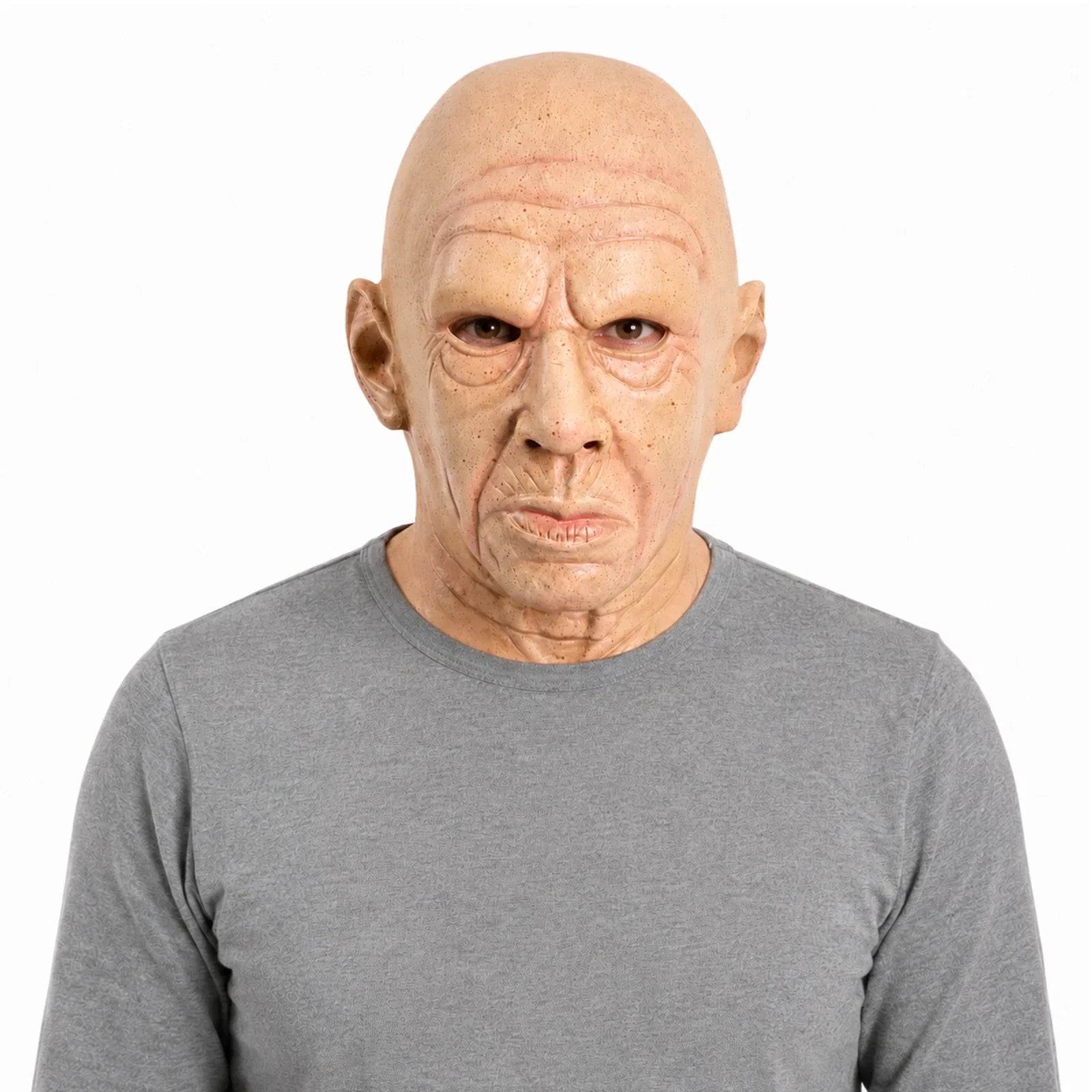 Alternate front view of the Bald Old Man Full-Head Mask on a clean background