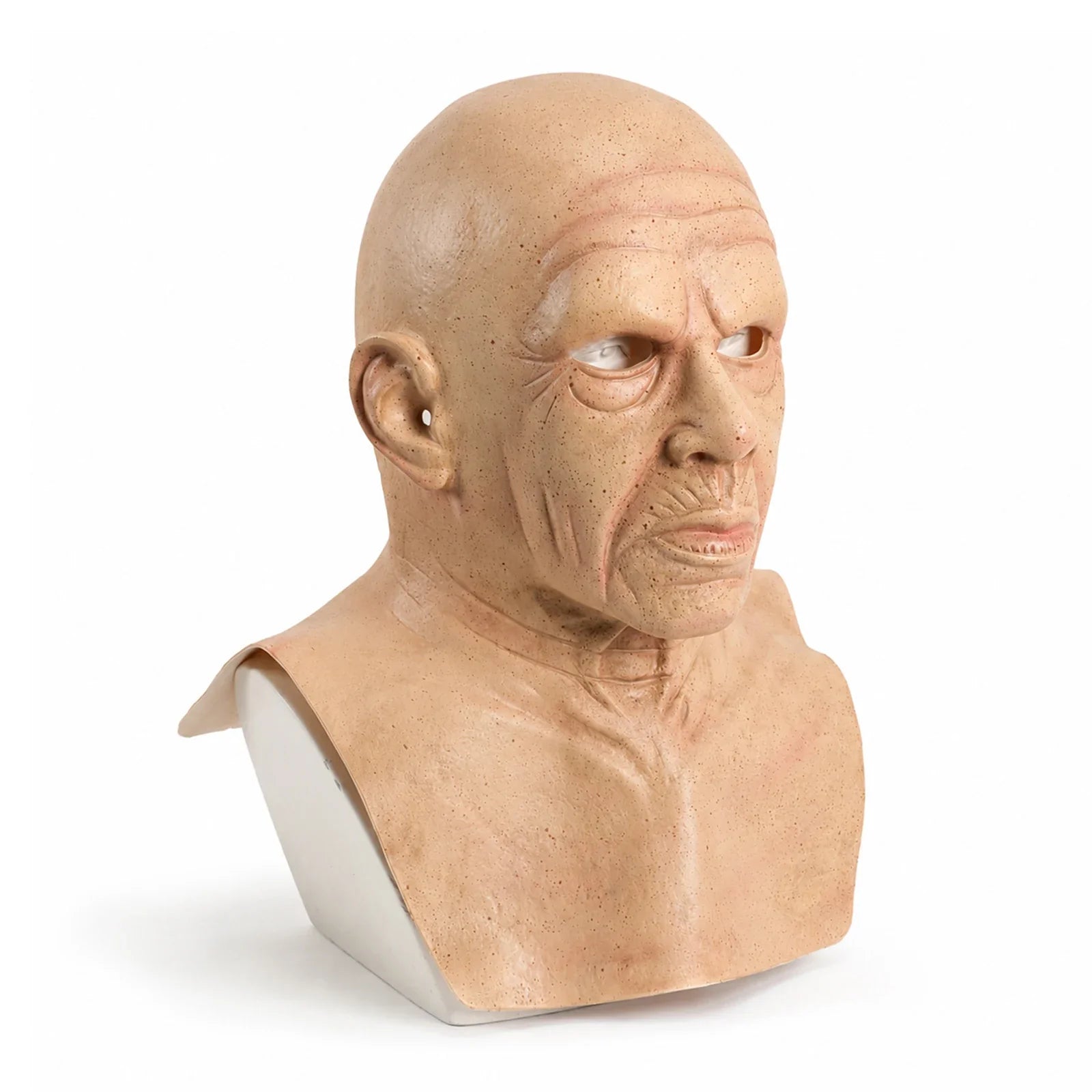 Front and three-quarter views of the Bald Old Man Full-Head Mask