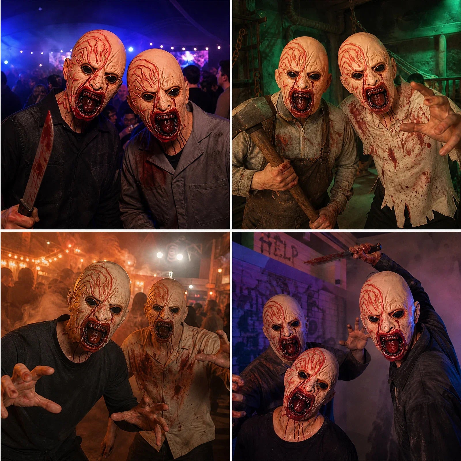 The Bloody Demon Full-Head Mask shown in a second Halloween scene