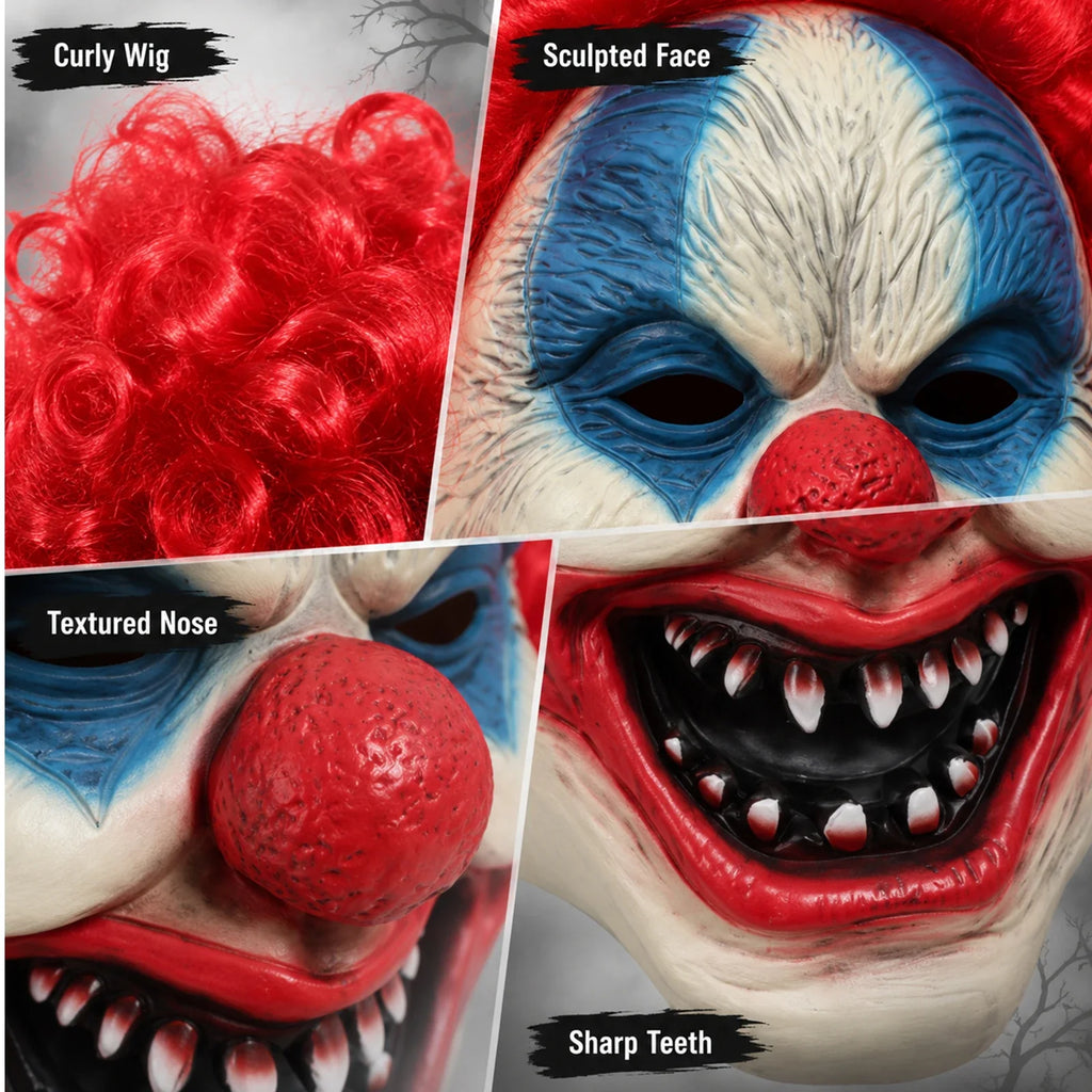 Close-up of the Blue-Eyed Red Hair Clown Mask, showing texture and construction details