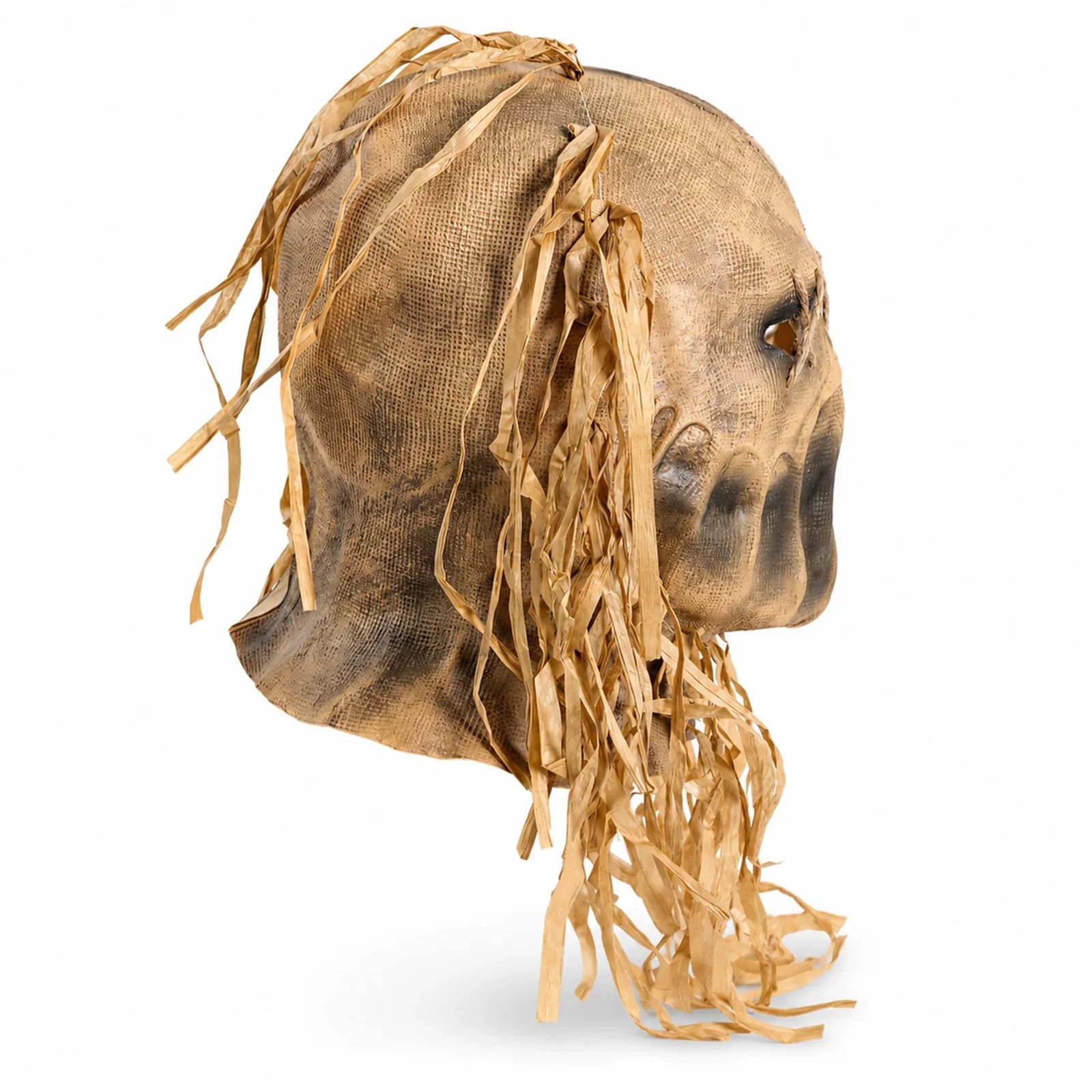 Side and rear views of the Burlap Scarecrow Full-Head Mask