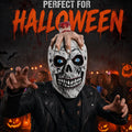 Model wearing the Clawing Hand Skull Mask in a Halloween costume setting
