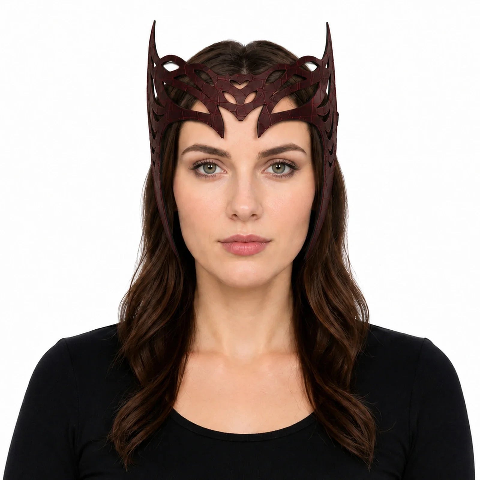 Alternate front view of the Crimson Witch Crown Headpiece on a clean background
