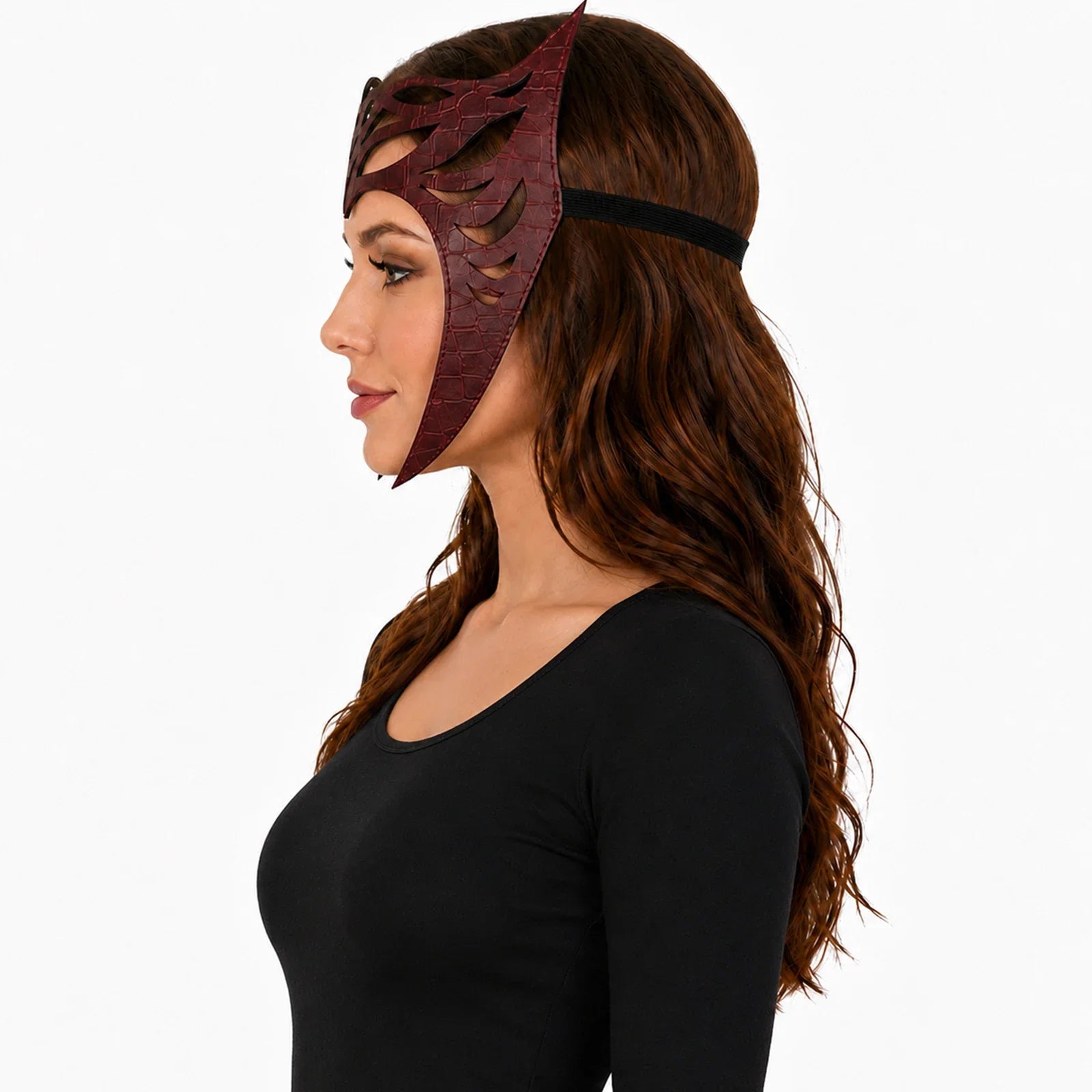 Front and three-quarter views of the Crimson Witch Crown Headpiece