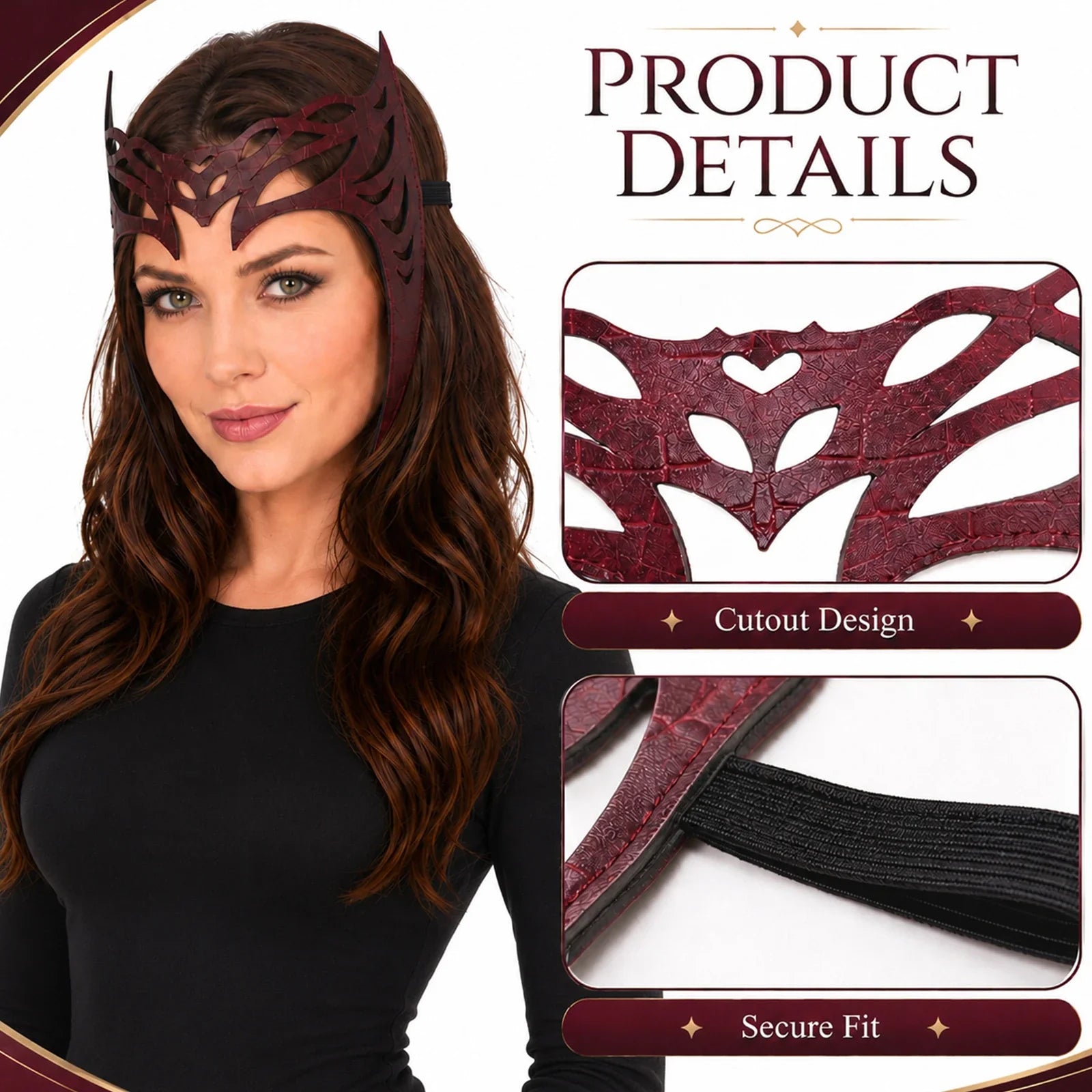 Close-up of the Crimson Witch Crown Headpiece, showing texture and construction details