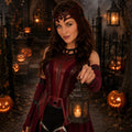 The Crimson Witch Crown Headpiece shown in a second Halloween scene