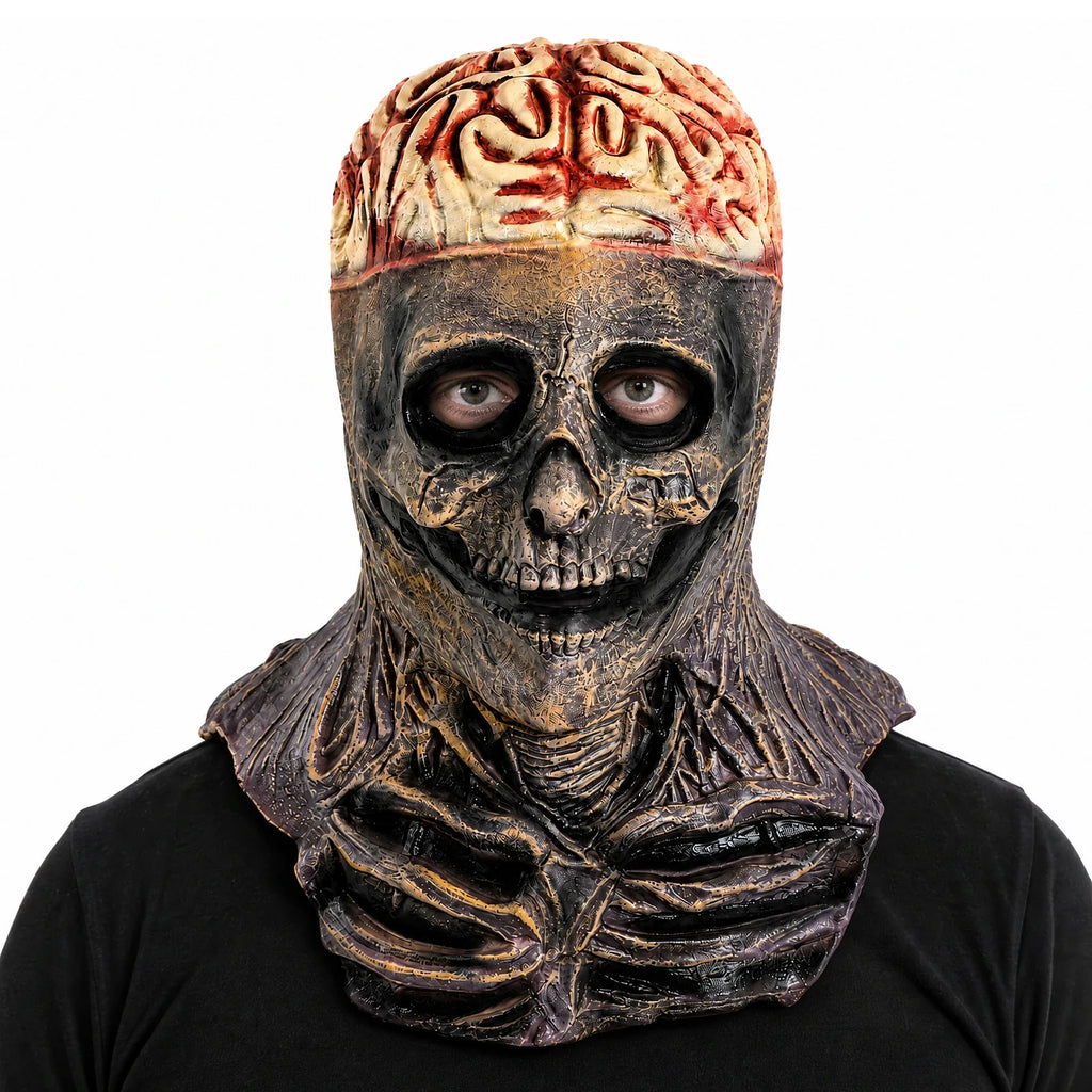 Alternate front view of the Exposed Brain Skull Mask on a clean background
