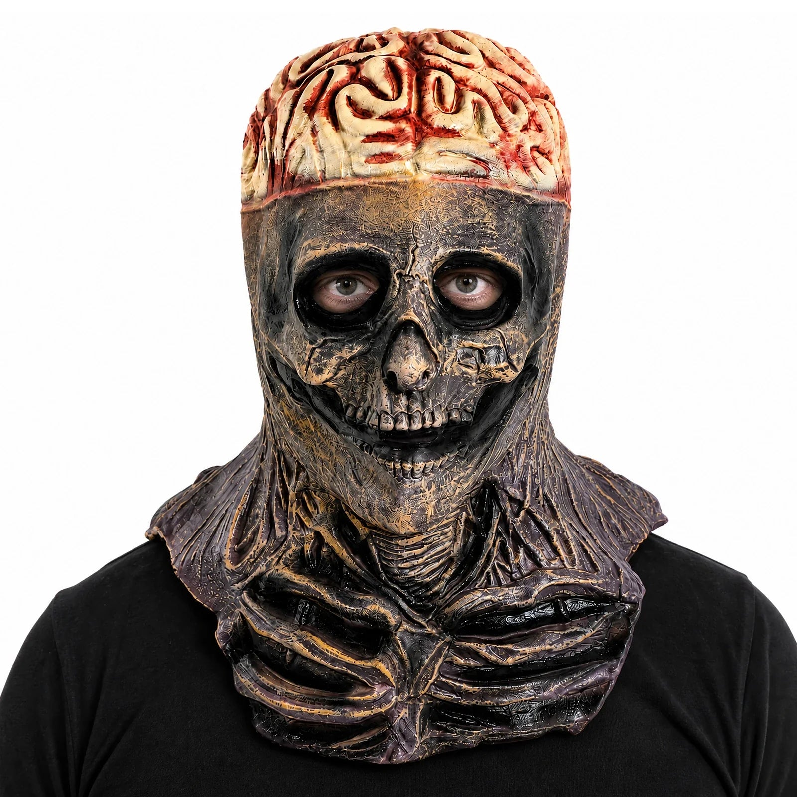Alternate front view of the Exposed Brain Skull Mask on a clean background
