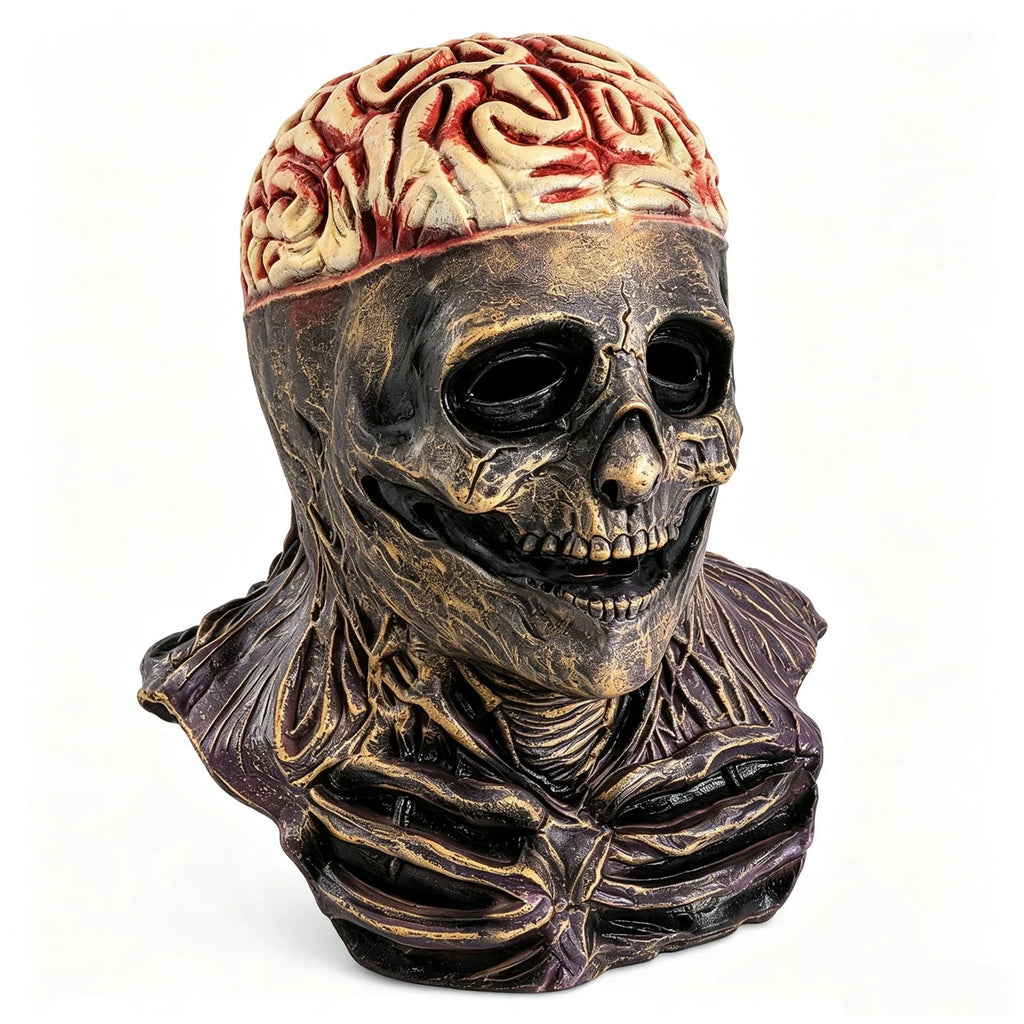 Front and three-quarter views of the Exposed Brain Skull Mask
