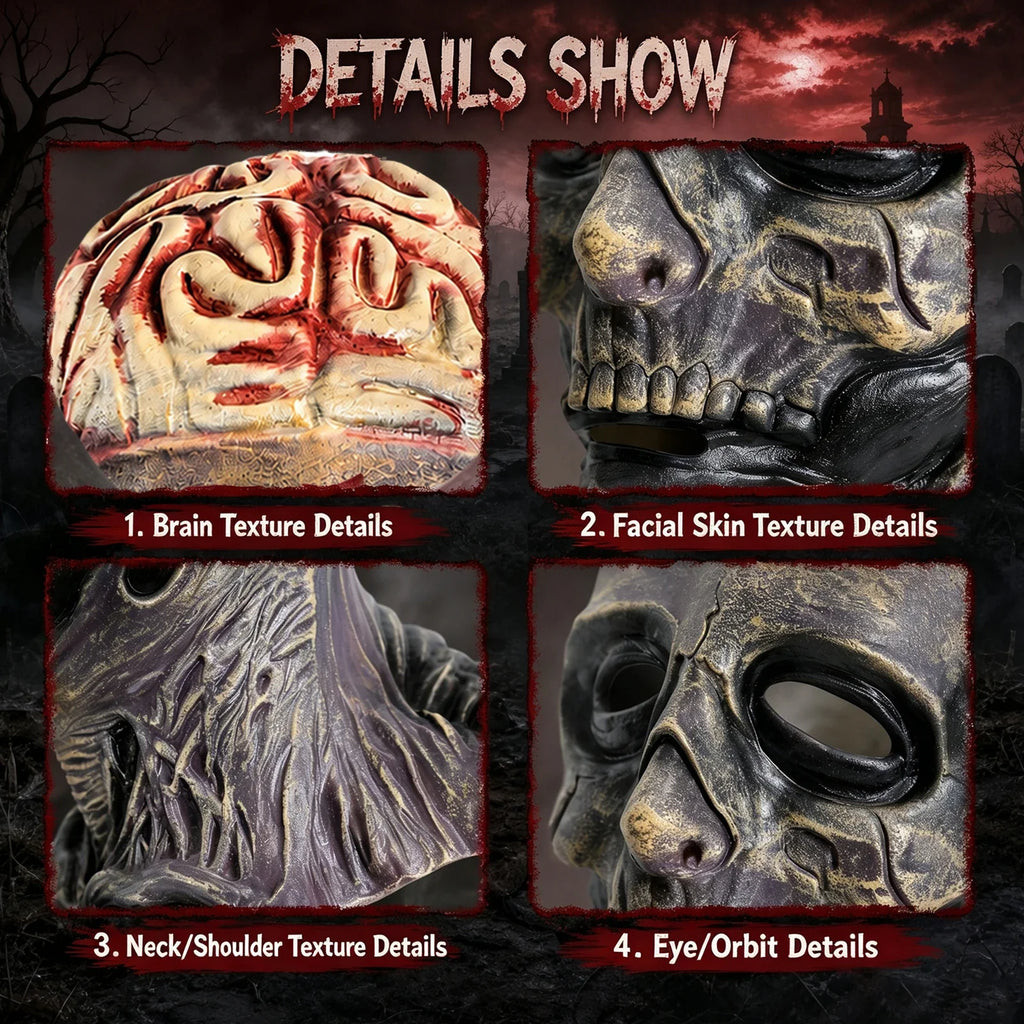 Close-up of the Exposed Brain Skull Mask, showing texture and construction details