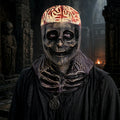 Model wearing the Exposed Brain Skull Mask in a Halloween costume setting