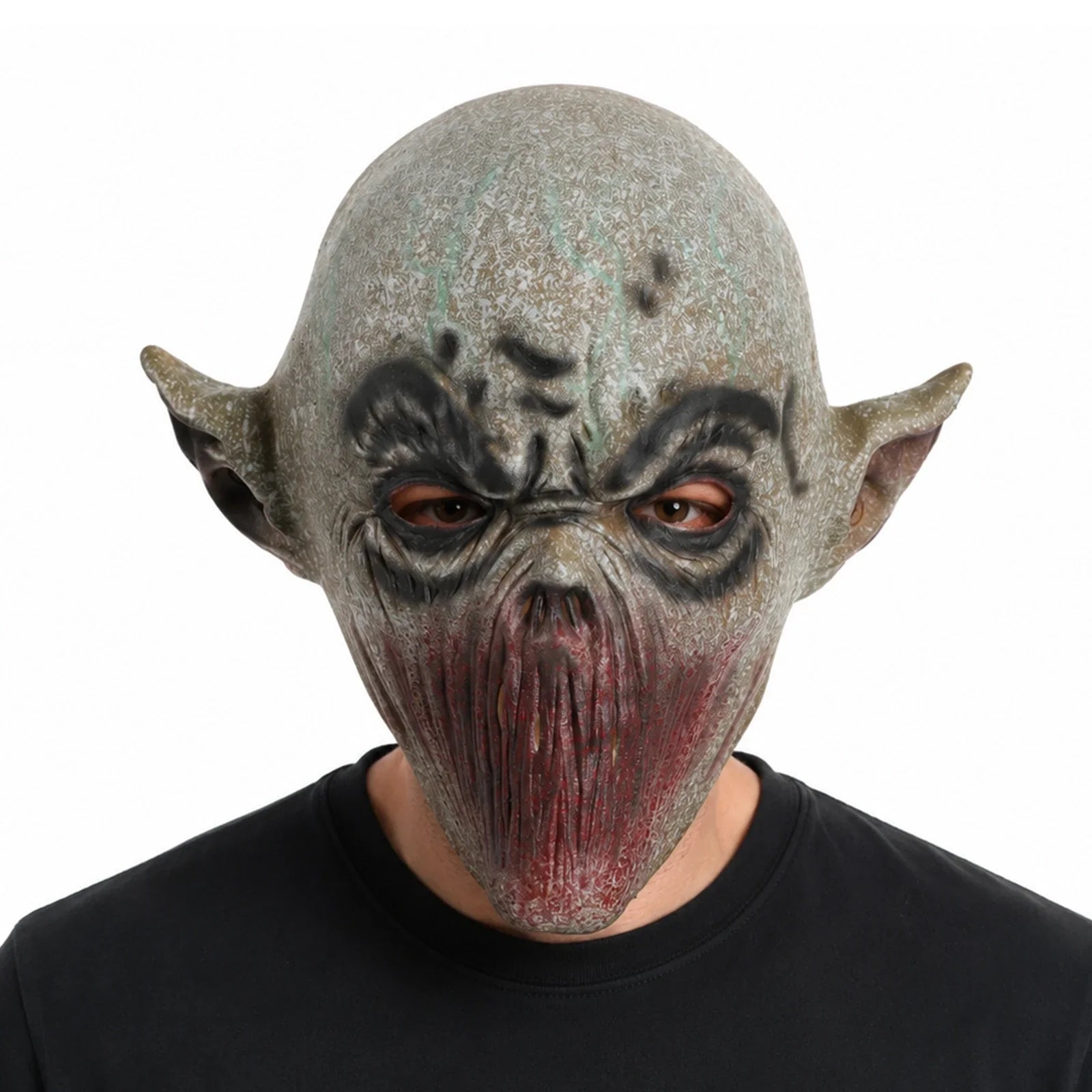 Alternate front view of the Gray Mouthless Alien Mask on a clean background