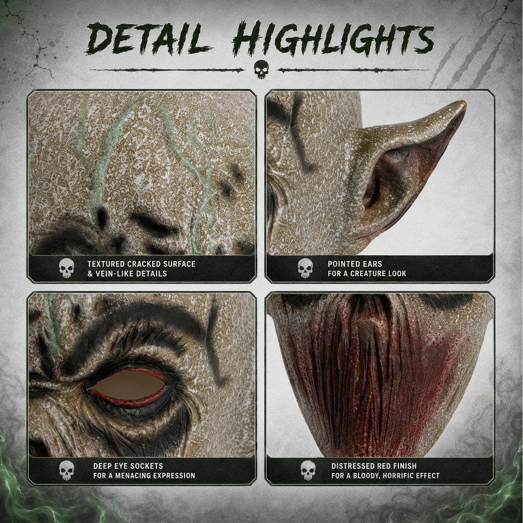 Close-up of the Gray Mouthless Alien Mask, showing texture and construction details