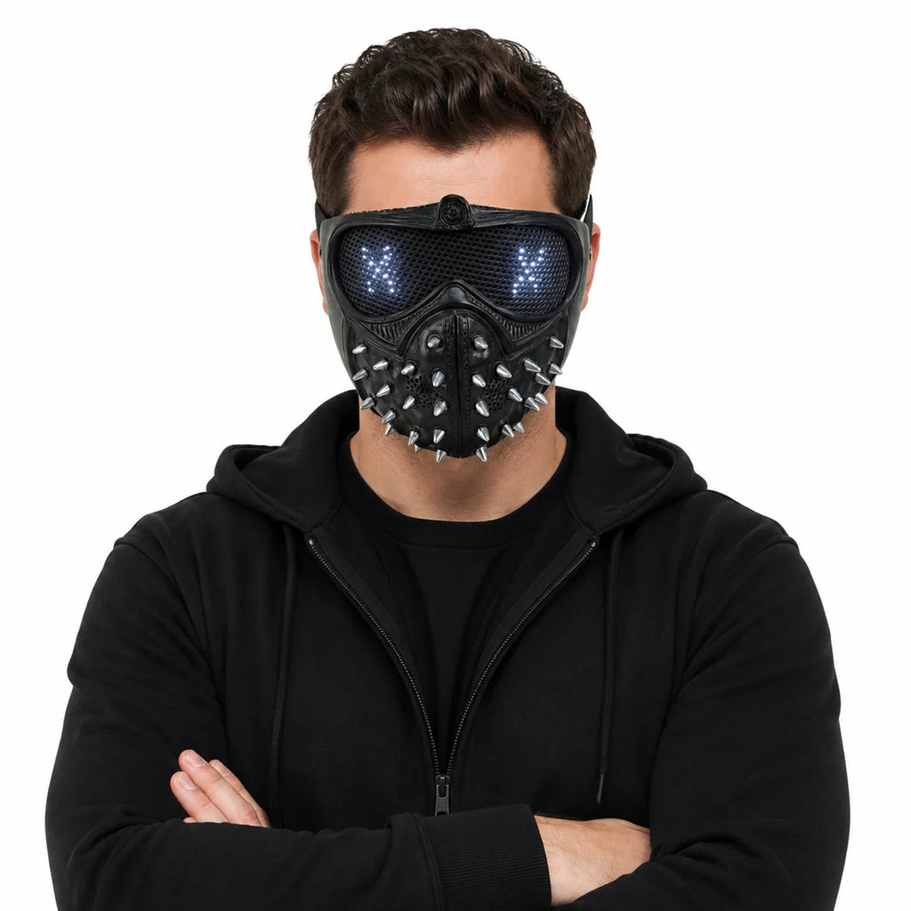 Alternate front view of the Light-Up Black Watchdog Mask on a clean background