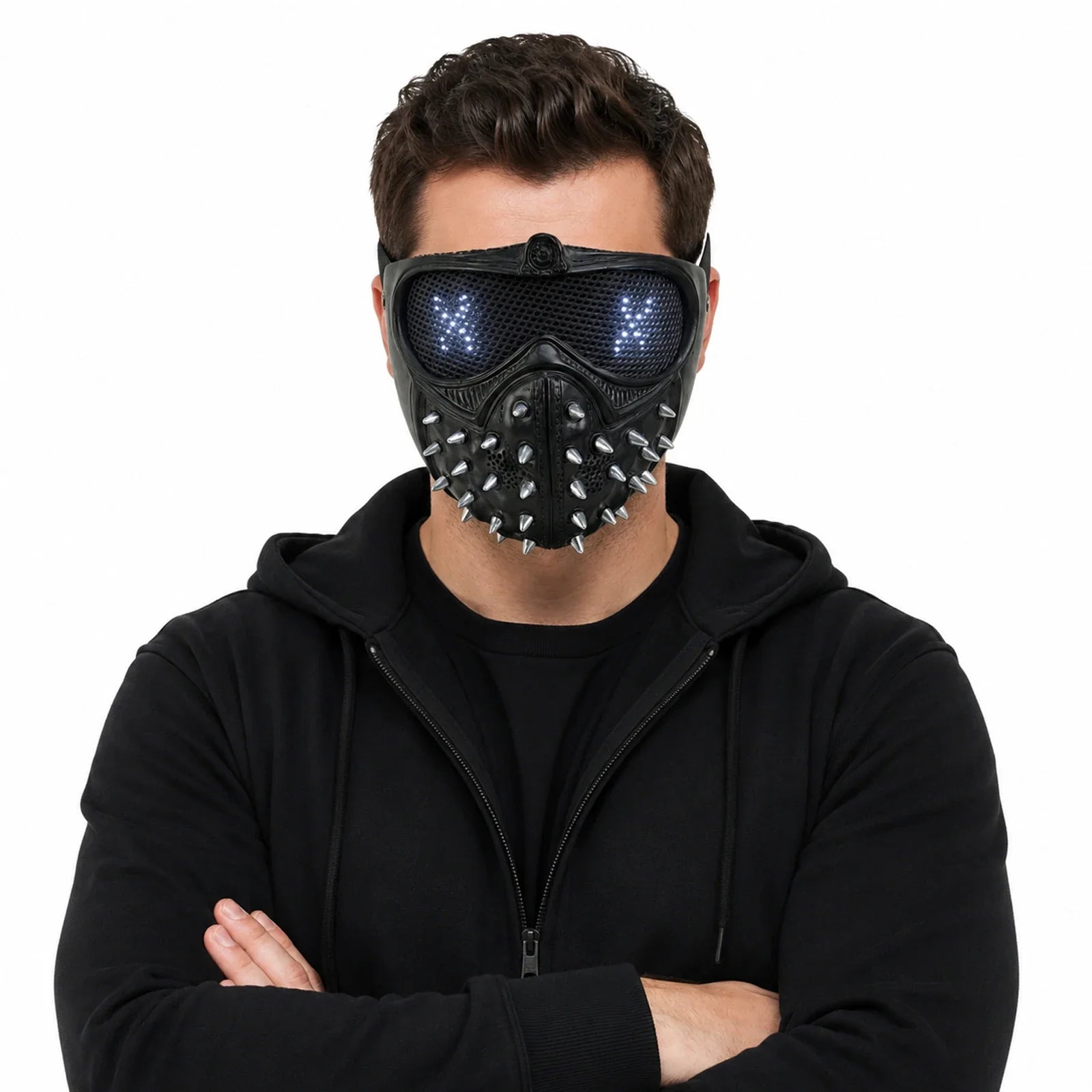 Alternate front view of the Light-Up Black Watchdog Mask on a clean background