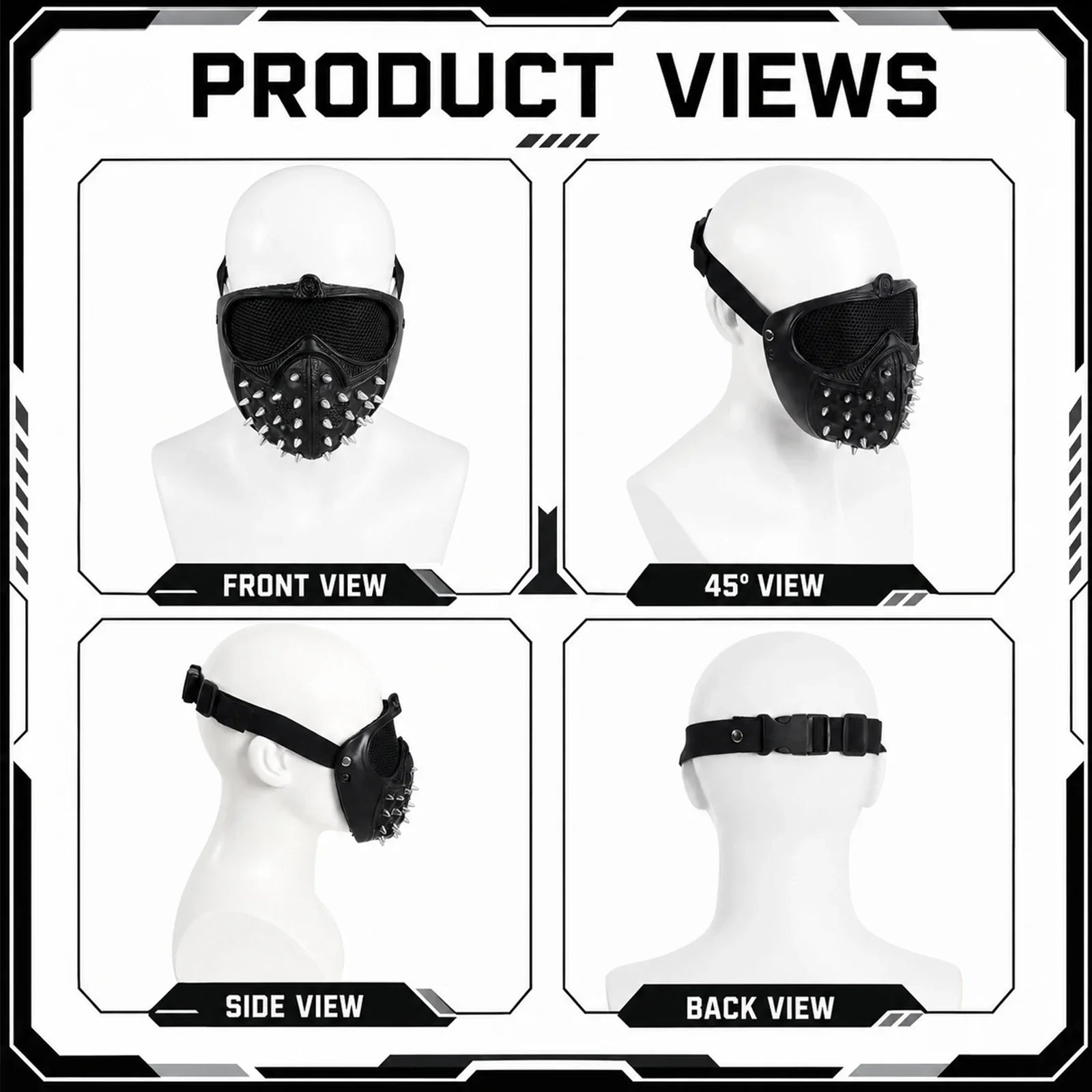 Front and three-quarter views of the Light-Up Black Watchdog Mask
